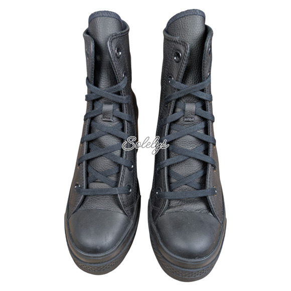 Converse Chuck 70 De Luxe Heel Leather Black Monochrome Sneaker Boot Womens 6 - Picture 2 of 11